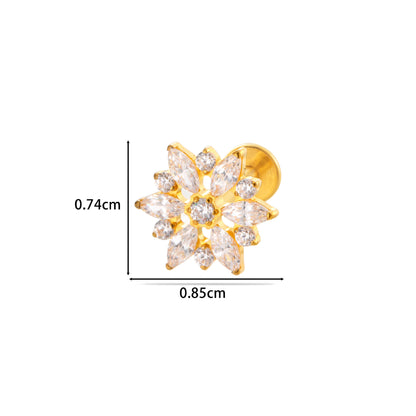 F136 Titanium Zircon Piercing Jewelry – Geometric & Nature-Inspired Internally Threaded Lip & Cartilage Studs