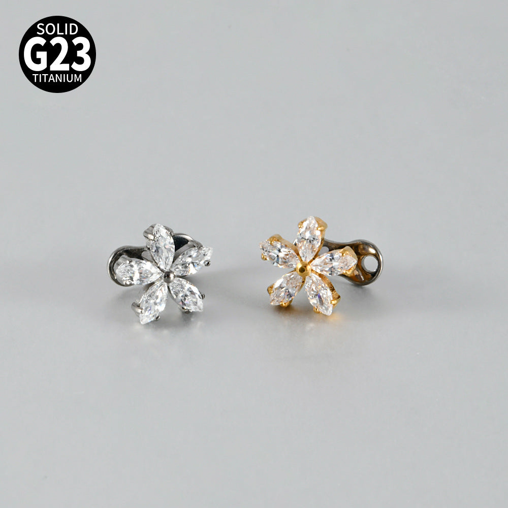 Five Marquise CZ Flower Microdermal – ASTM F136 Titanium Surface Implant Jewelry