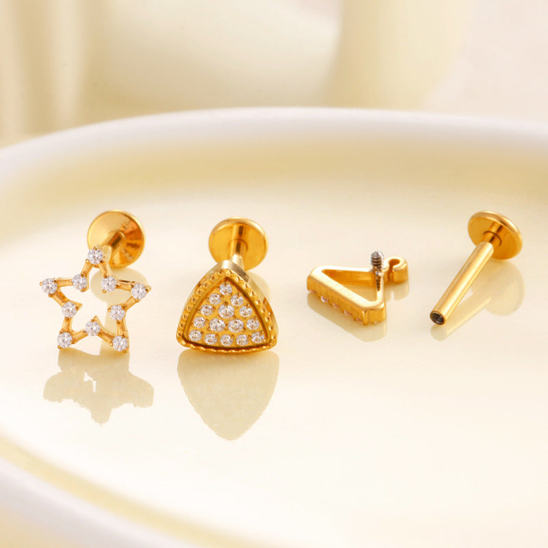 F136 Titanium Zircon Piercing Jewelry – Geometric & Nature-Inspired Internally Threaded Lip & Cartilage Studs