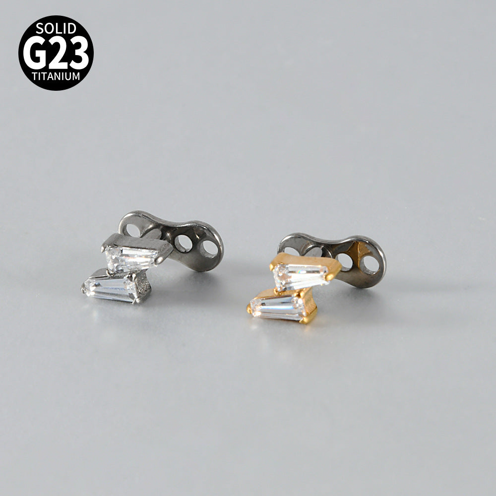 ASTM F136 Titanium Lightning Dermal Anchor – Trapezoid CZ Minimal Skin Implant Jewelry