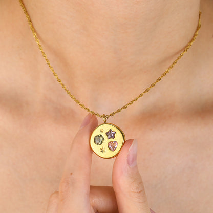 Stylish Colored Zircon Necklace | 18K Gold Star & Geometric Titanium Clavicle Necklace | Round & Geometric Pendant Designs