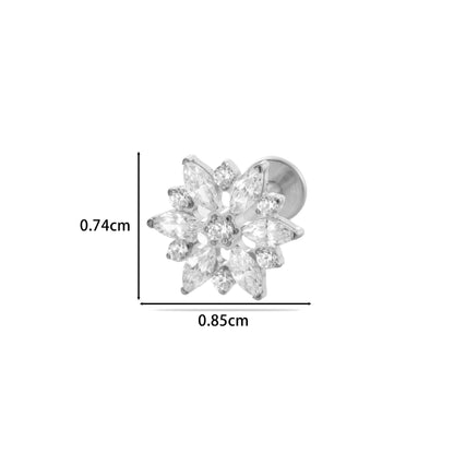 F136 Titanium Zircon Piercing Jewelry – Geometric & Nature-Inspired Internally Threaded Lip & Cartilage Studs
