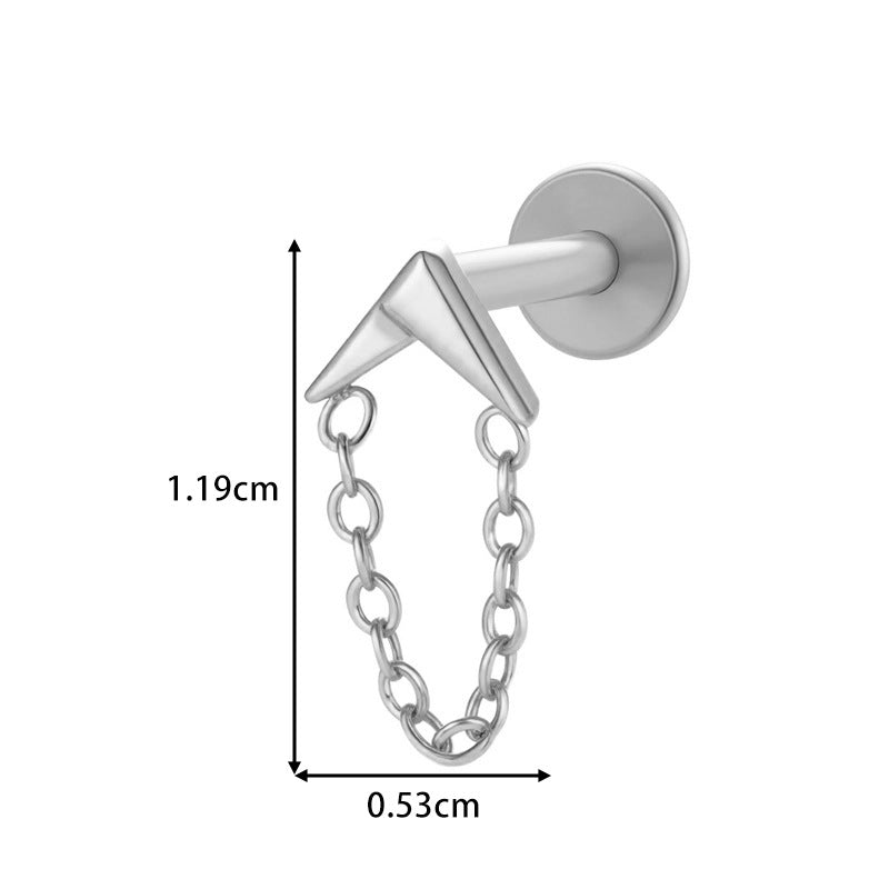 G23/F136 Titanium Piercing with Zircon Pendant Chain – Threaded Flat-Top Lip & Cartilage Piercing Earring Jewelry