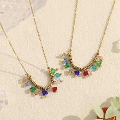 18K Gold Plated Titanium Steel New Multi-Color Zircon Pendant Necklace