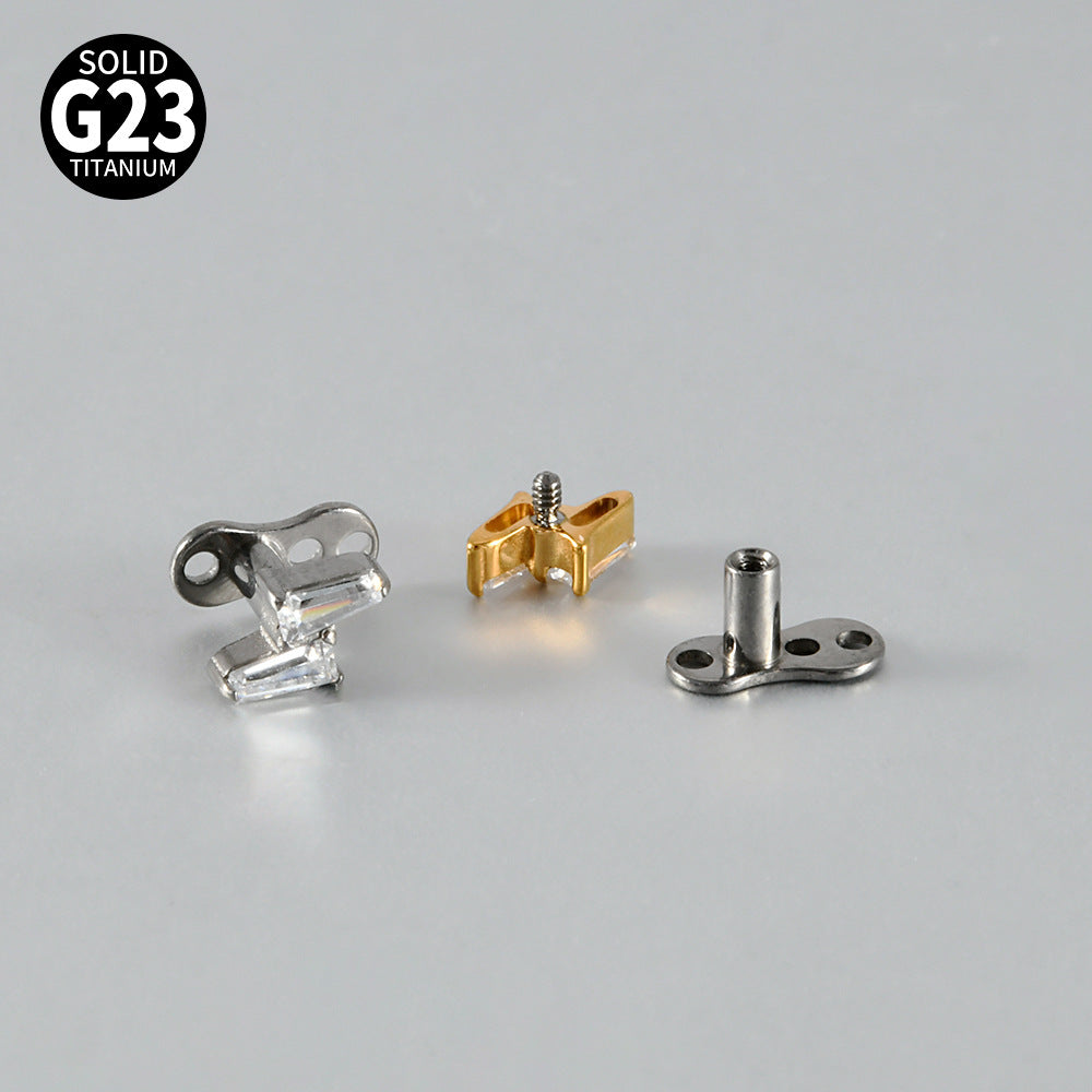 ASTM F136 Titanium Lightning Dermal Anchor – Trapezoid CZ Minimal Skin Implant Jewelry