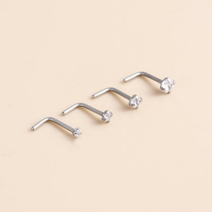 G23 Titanium Zircon-Set L-Bar Nose Stud – Stylish and Durable Body Piercing Jewelry