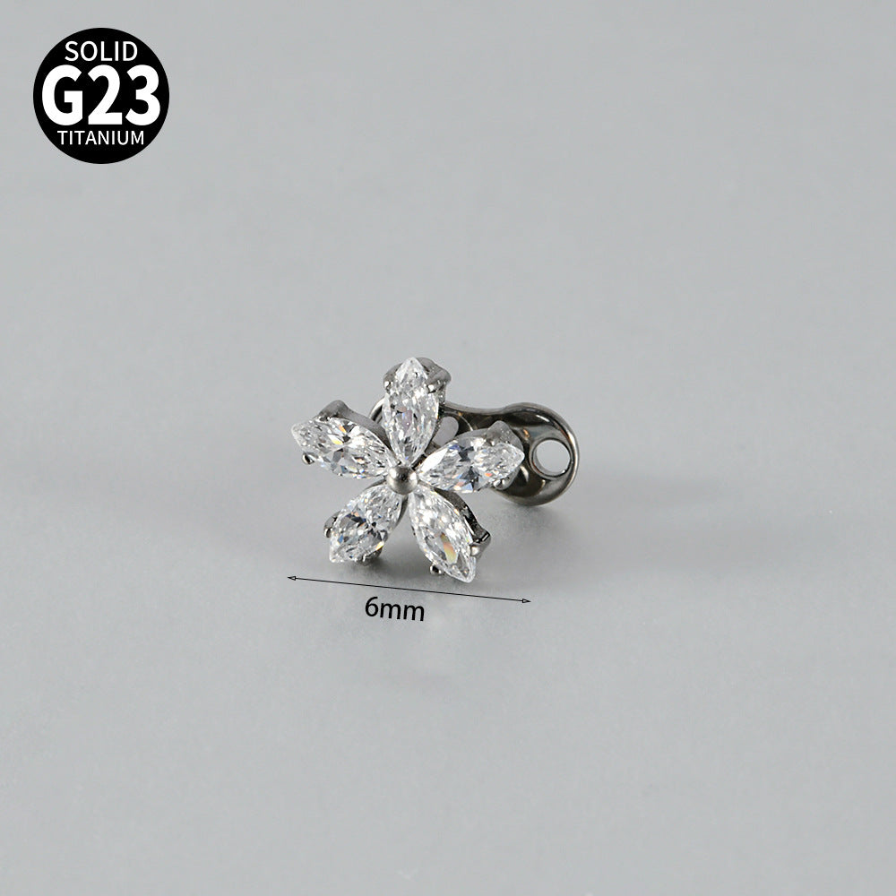 Five Marquise CZ Flower Microdermal – ASTM F136 Titanium Surface Implant Jewelry