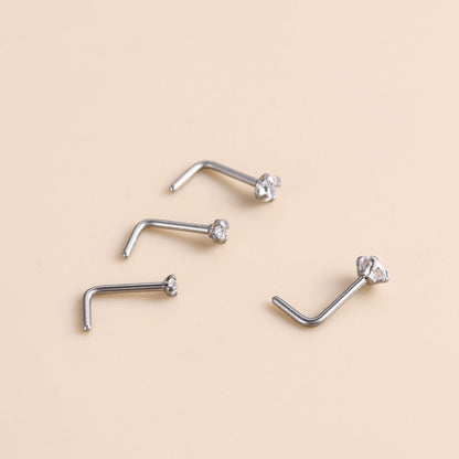 G23 Titanium Zircon-Set L-Bar Nose Stud – Stylish and Durable Body Piercing Jewelry