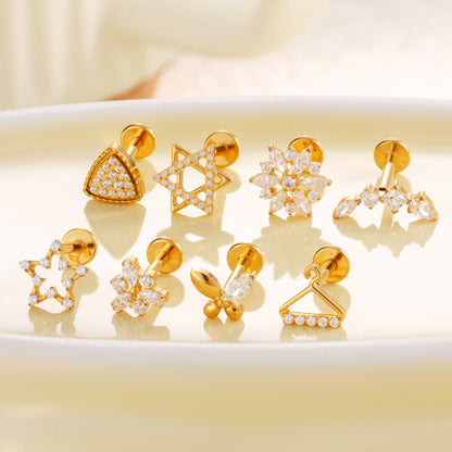 F136 Titanium Zircon Piercing Jewelry – Geometric & Nature-Inspired Internally Threaded Lip & Cartilage Studs