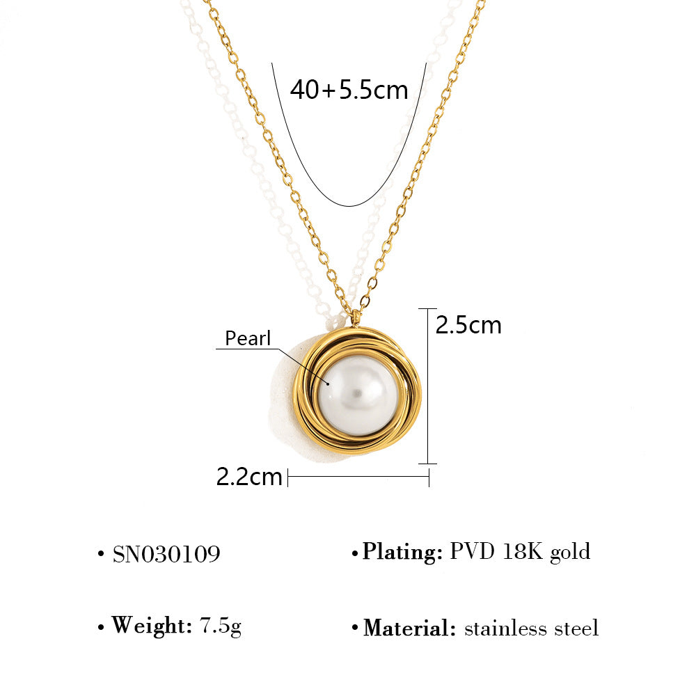 18K Gold Plated Titanium Steel Rose Flower Pearl Pendant Necklace - Fashion Luxurious Chain Jewelry