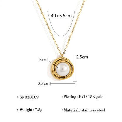 18K Gold Plated Titanium Steel Rose Flower Pearl Pendant Necklace - Fashion Luxurious Chain Jewelry