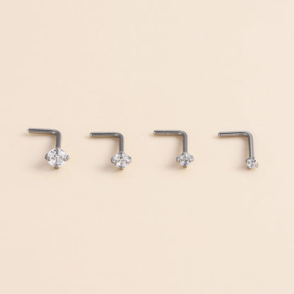 G23 Titanium Zircon-Set L-Bar Nose Stud – Stylish and Durable Body Piercing Jewelry