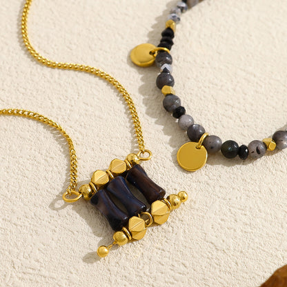 18K Gold Plated Titanium Steel Natural Stone Pendant Necklace & Bracelet Set – Non-Fading Luxury Design