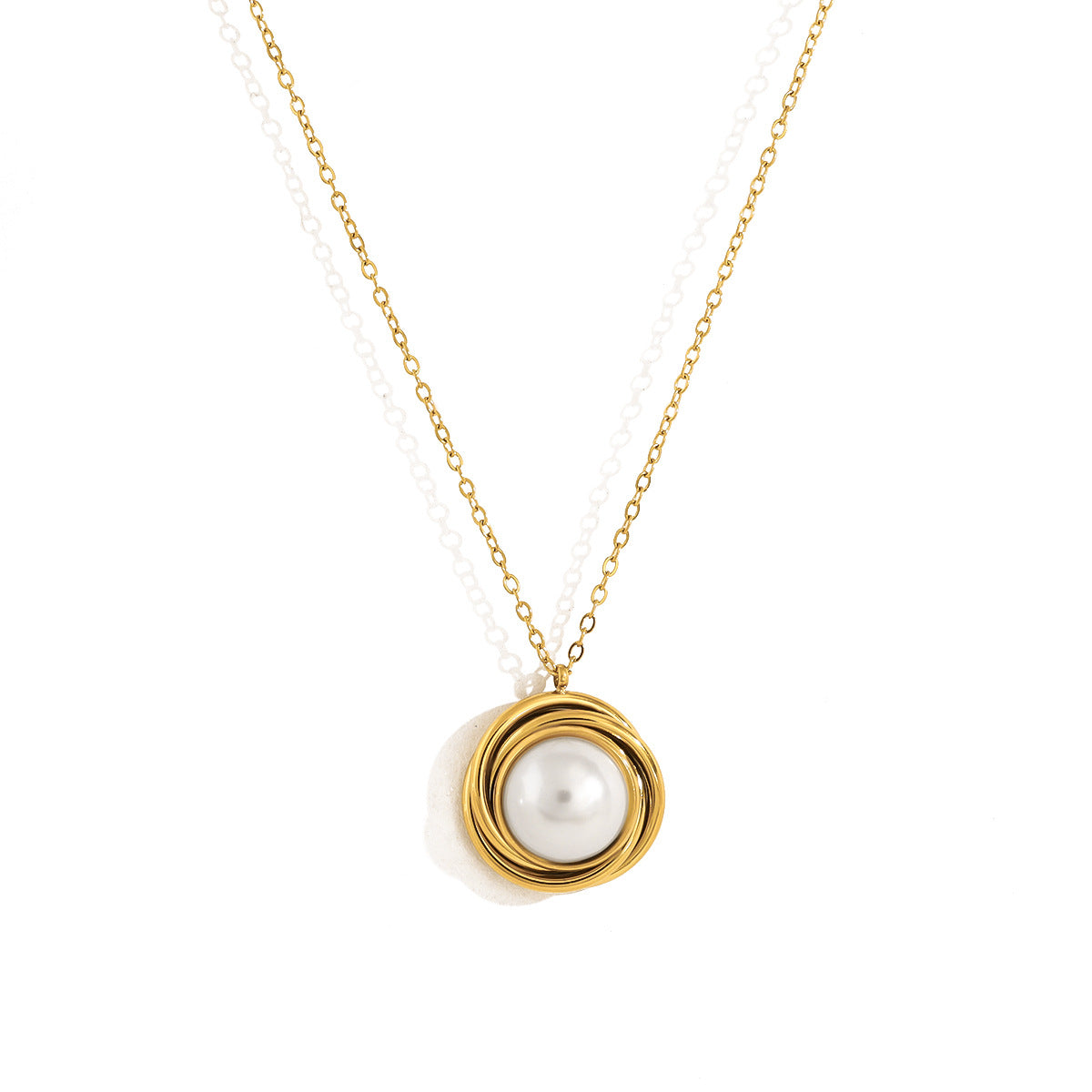 18K Gold Plated Titanium Steel Rose Flower Pearl Pendant Necklace - Fashion Luxurious Chain Jewelry