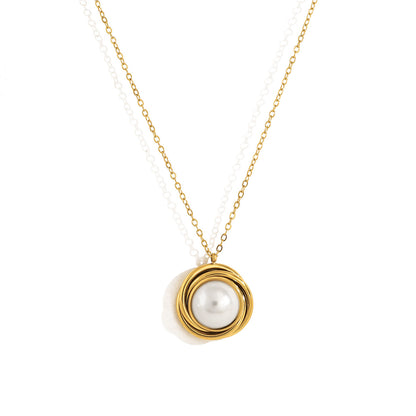 18K Gold Plated Titanium Steel Rose Flower Pearl Pendant Necklace - Fashion Luxurious Chain Jewelry