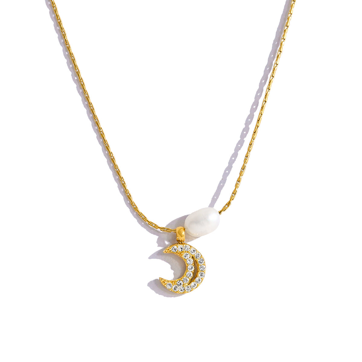 Elegant Freshwater Pearl & Moon Pendant Necklace & Bracelet Set