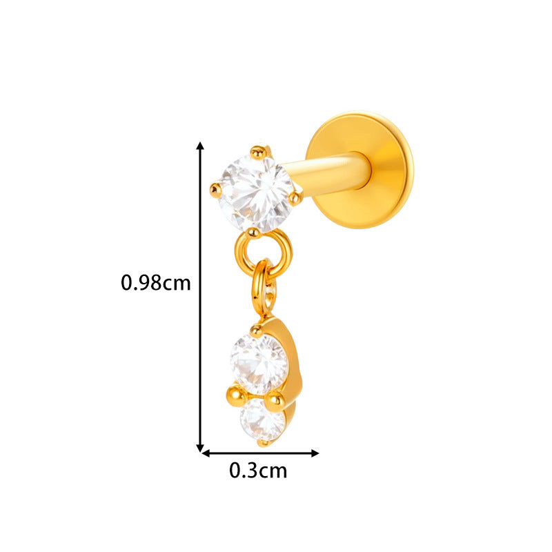 G23/F136 Titanium Piercing with Zircon Pendant Chain – Threaded Flat-Top Lip & Cartilage Piercing Earring Jewelry