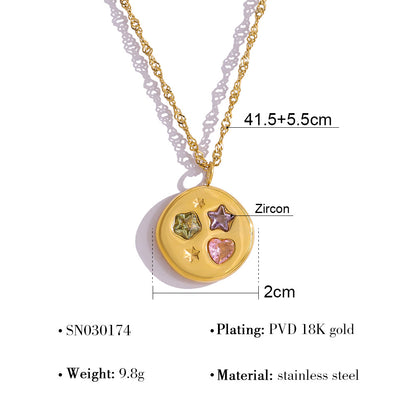 Stylish Colored Zircon Necklace | 18K Gold Star & Geometric Titanium Clavicle Necklace | Round & Geometric Pendant Designs