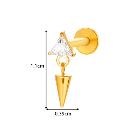 G23/F136 Titanium Piercing with Zircon Pendant Chain – Threaded Flat-Top Lip & Cartilage Piercing Earring Jewelry