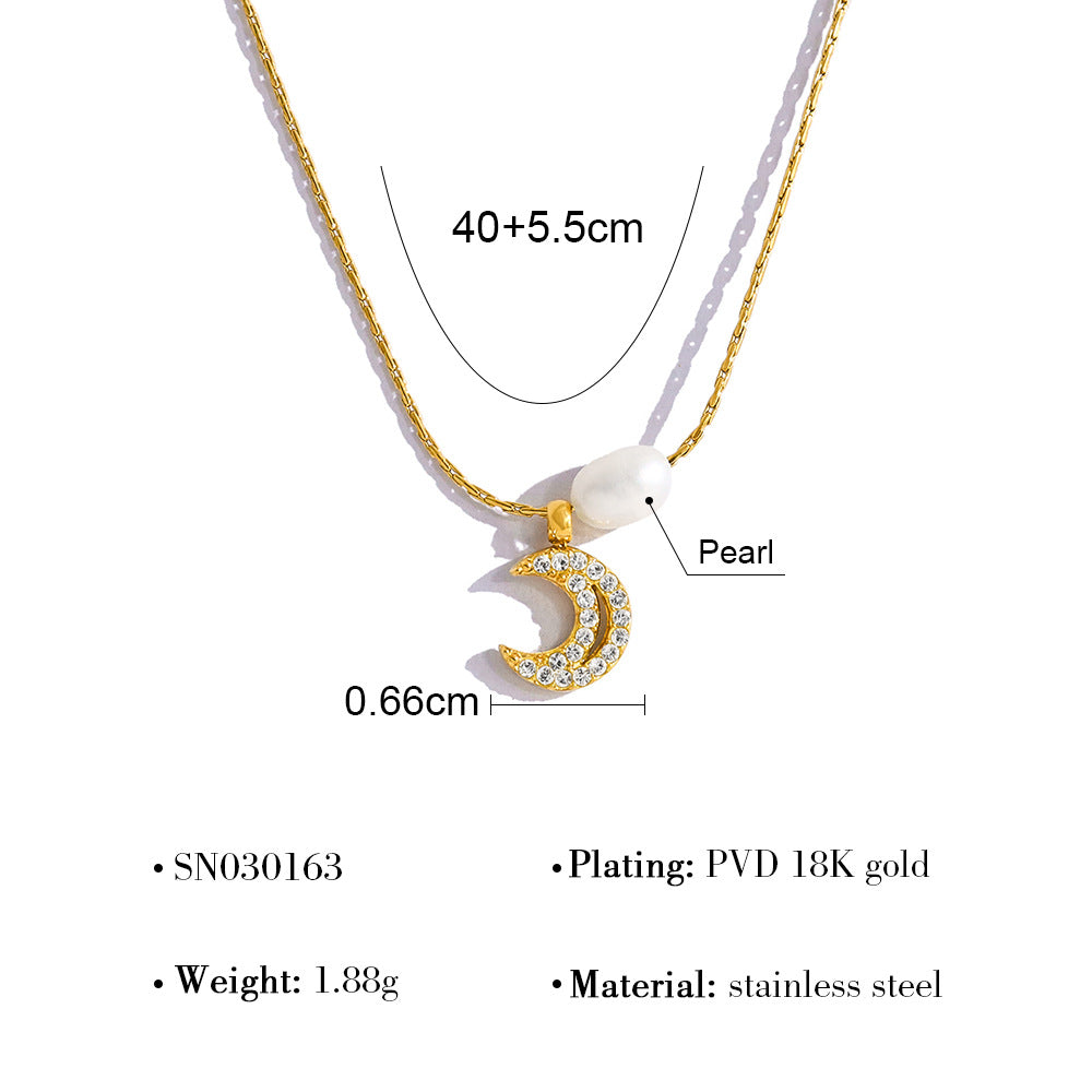 Elegant Freshwater Pearl & Moon Pendant Necklace & Bracelet Set