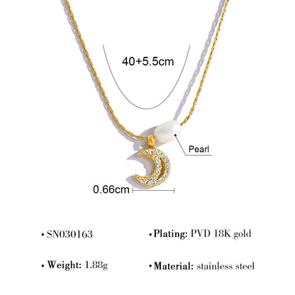 Elegant Freshwater Pearl & Moon Pendant Necklace & Bracelet Set