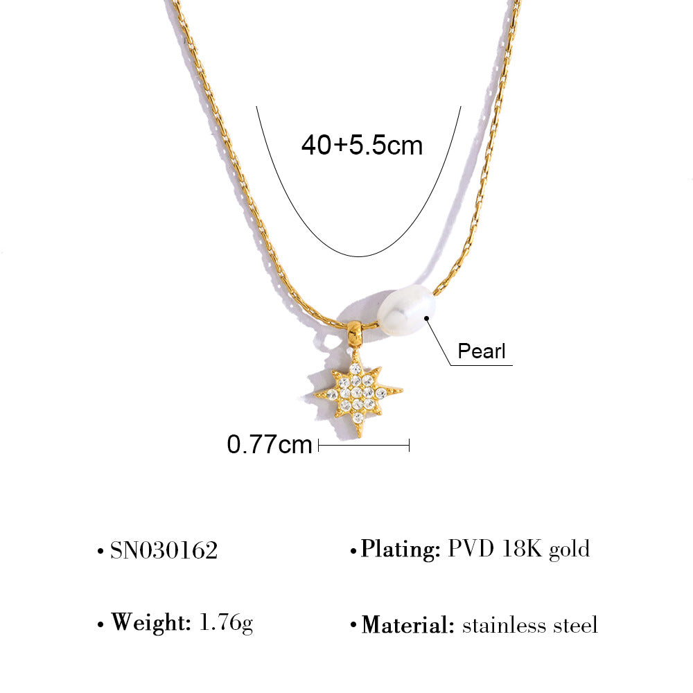 Elegant Pearl & Star Pendant Titanium Steel Necklace and Bracelet Set | Fashion Jewelry Set