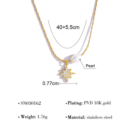 Elegant Pearl & Star Pendant Titanium Steel Necklace and Bracelet Set | Fashion Jewelry Set