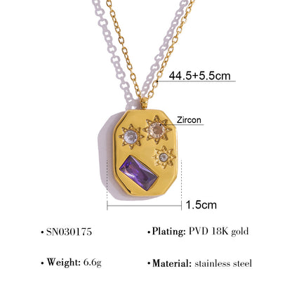Stylish Colored Zircon Necklace | 18K Gold Star & Geometric Titanium Clavicle Necklace | Round & Geometric Pendant Designs