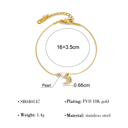 Elegant Freshwater Pearl & Moon Pendant Necklace & Bracelet Set