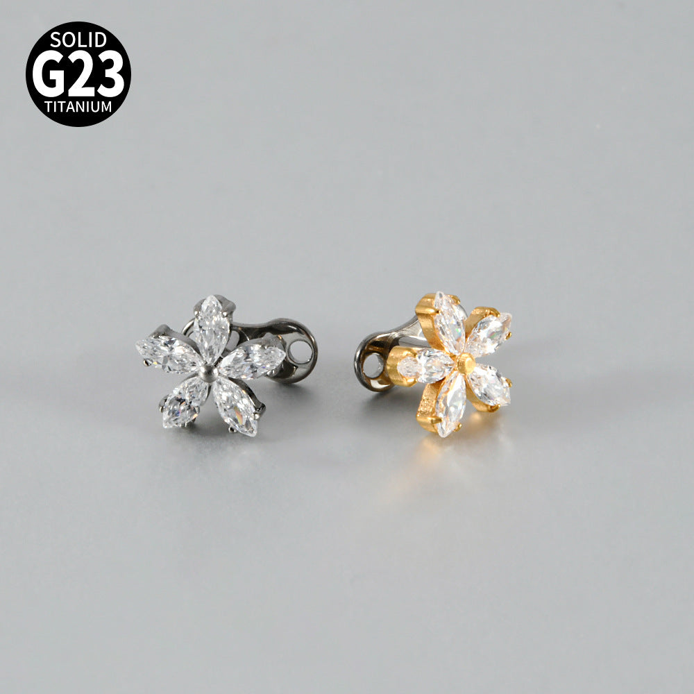 Five Marquise CZ Flower Microdermal – ASTM F136 Titanium Surface Implant Jewelry
