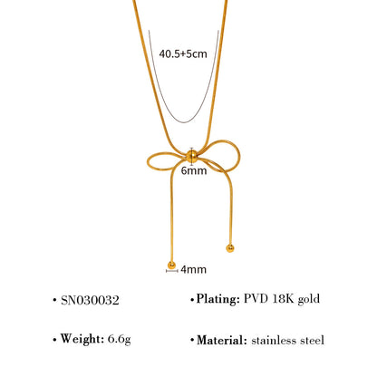 18K Gold Plated Stainless Steel Creative Tassel Bead Pull Butterfly Design Pendant Necklace Bracelet Set