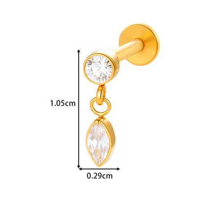 G23/F136 Titanium Piercing with Zircon Pendant Chain – Threaded Flat-Top Lip & Cartilage Piercing Earring Jewelry