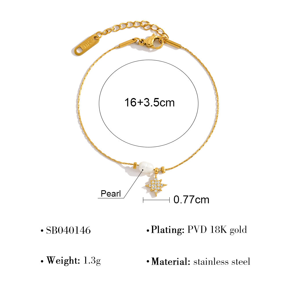 Elegant Pearl & Star Pendant Titanium Steel Necklace and Bracelet Set | Fashion Jewelry Set