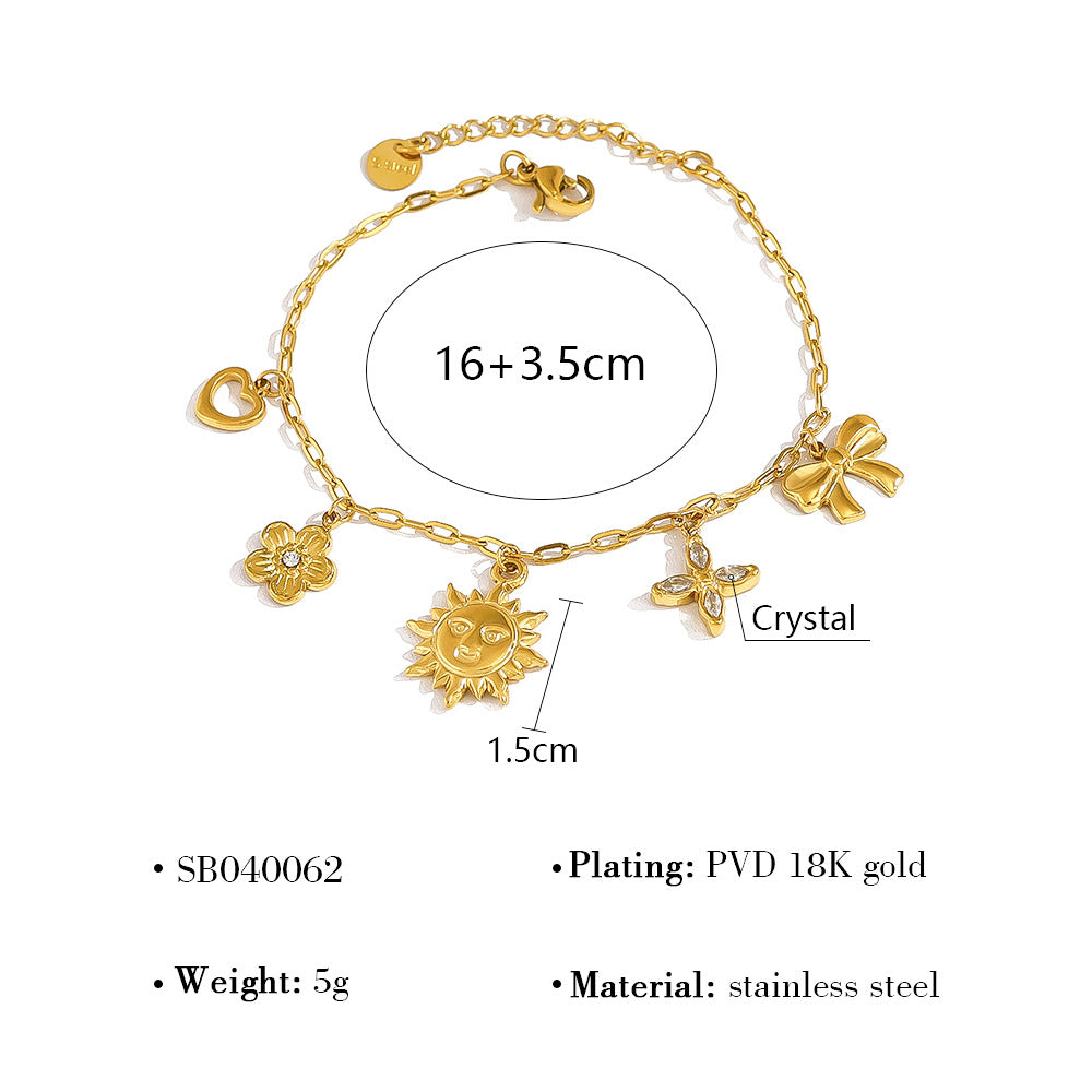 18K Gold Plated Titanium Steel Fashion Layered Butterfly Heart Flower Bracelet Set – Luxe Versatile Design