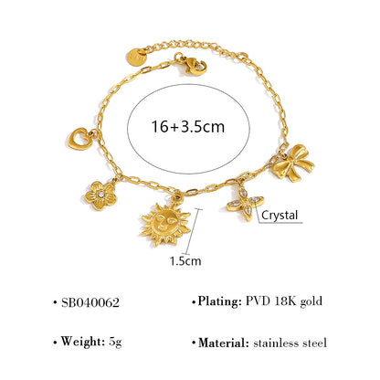 18K Gold Plated Titanium Steel Fashion Layered Butterfly Heart Flower Bracelet Set – Luxe Versatile Design