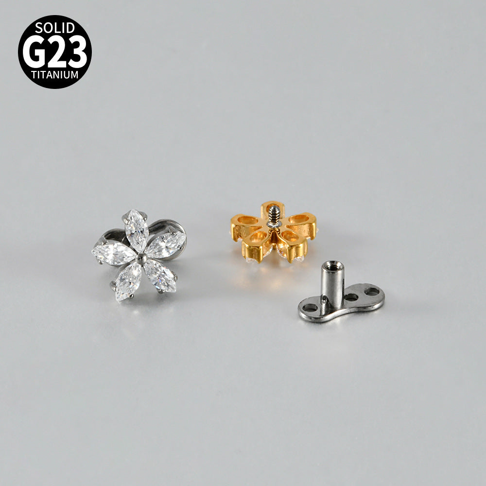 Five Marquise CZ Flower Microdermal – ASTM F136 Titanium Surface Implant Jewelry