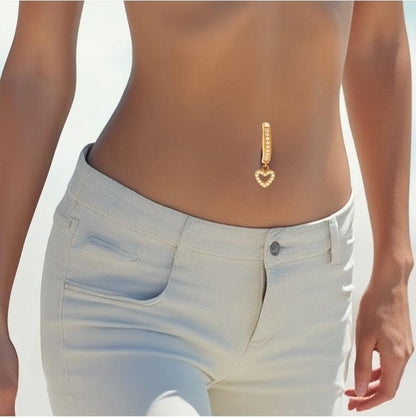 G23/F136 Titanium Hollow Heart Belly Button Ring with Zircon Pendant | Navel Piercing Jewelry