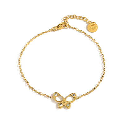 18K Gold Plated Titanium Steel Fashion Layered Butterfly Heart Flower Bracelet Set – Luxe Versatile Design
