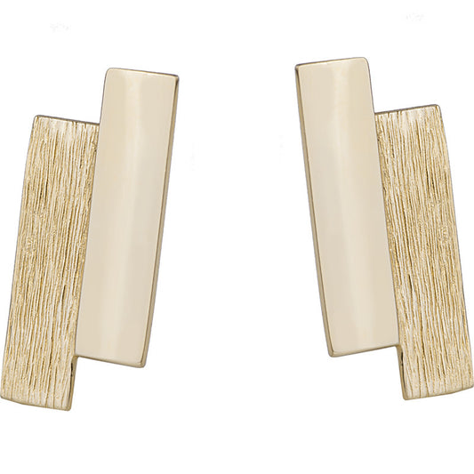14K Gold Rectangular Matte & Polished Stud Earrings – Modern Minimalist Jewelry for Daily Wear