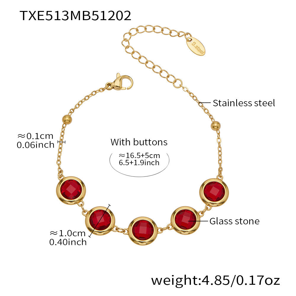 Candy Color Glass Stone Jewelry Set – Stainless Steel Necklaces, Bracelets & Earrings