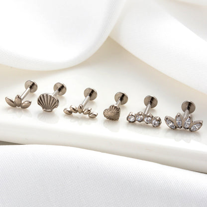 Titanium Heart-shaped Shell Horse Eye Zircon Piercing Earrings  Studs