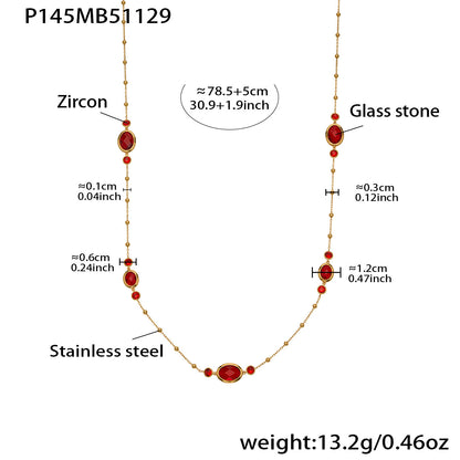 Stainless Steel Oval Gemstone Jewelry Series – Long Pendant Necklace · Bracelet · Drop Earrings | WANTI Jewelry