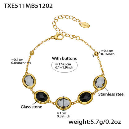 Candy Color Oval Glass Stone Necklace, Bracelet & Earrings Set – Stainless Steel | Fashion Jewelry | Colorful Minimalist Accessories