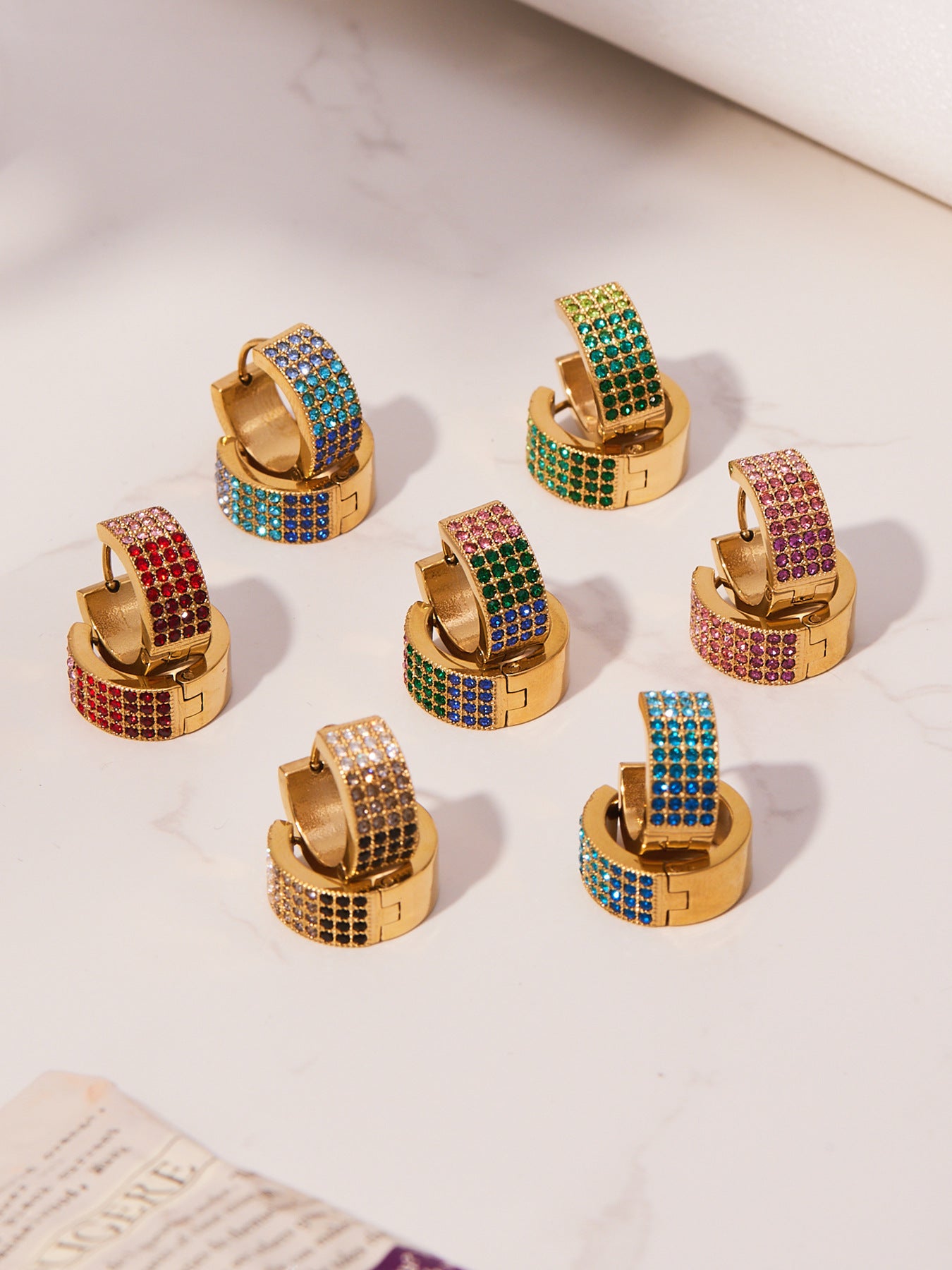 Stainless Steel Colorful Zircon Round Hoop Earrings Set – Modern Minimalist Retro Luxury Hoops