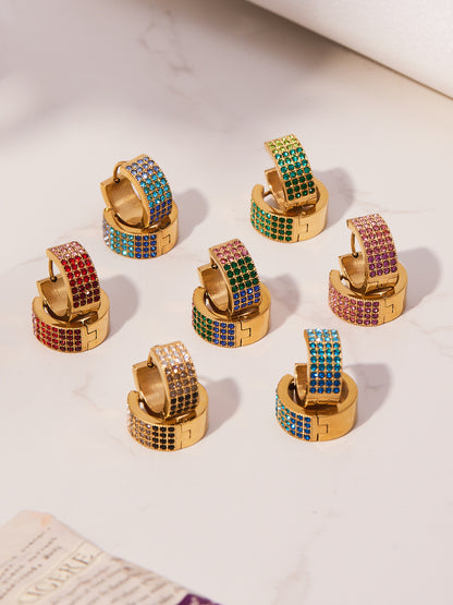 Stainless Steel Colorful Zircon Round Hoop Earrings Set – Modern Minimalist Retro Luxury Hoops