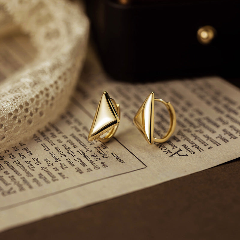 14K Solid Gold Geometric Triangle Earrings
