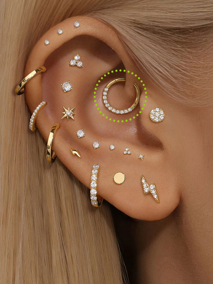 14K Gold Round Zircon Piercing Earrings Stacks