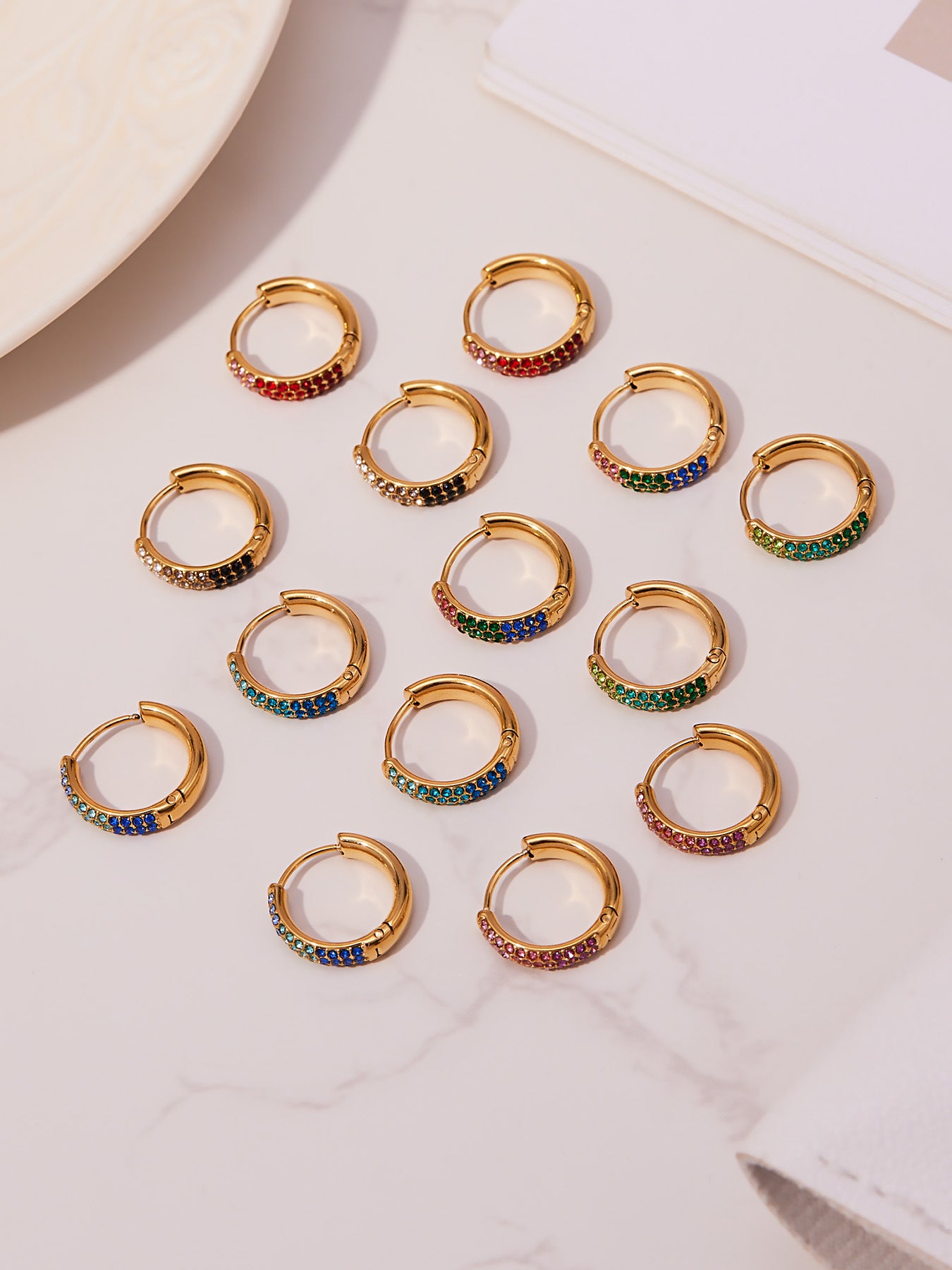 Stainless Steel Colorful Zircon Round Hoop Earrings Set — Minimal Classic Luxury Hoops