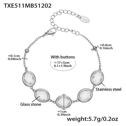 Candy Color Oval Glass Stone Necklace, Bracelet & Earrings Set – Stainless Steel | Fashion Jewelry | Colorful Minimalist Accessories