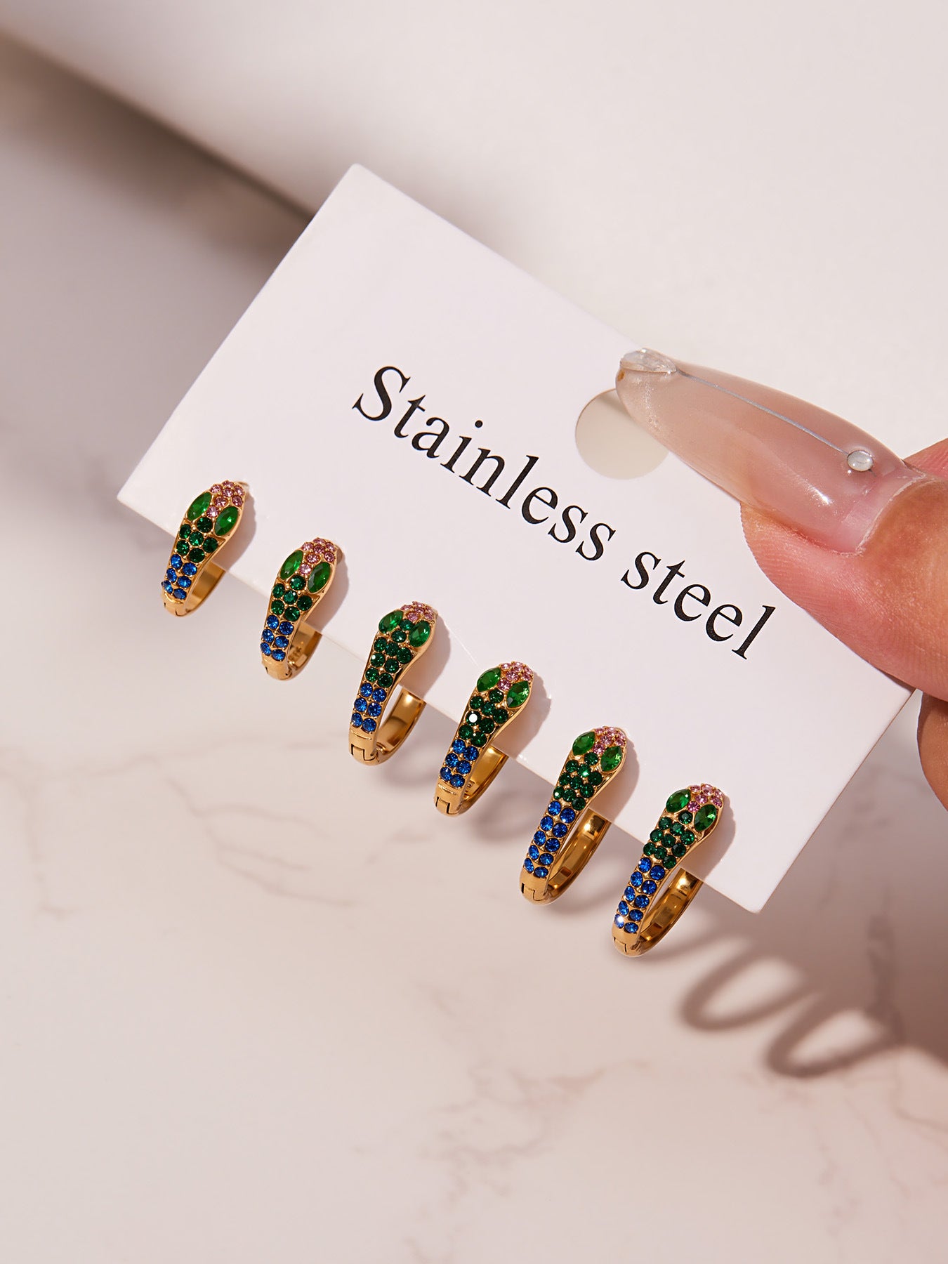 Colorful Zircon Snake Hoop Earrings | Stainless Steel Serpent Earrings Set – WANTI Jewelry